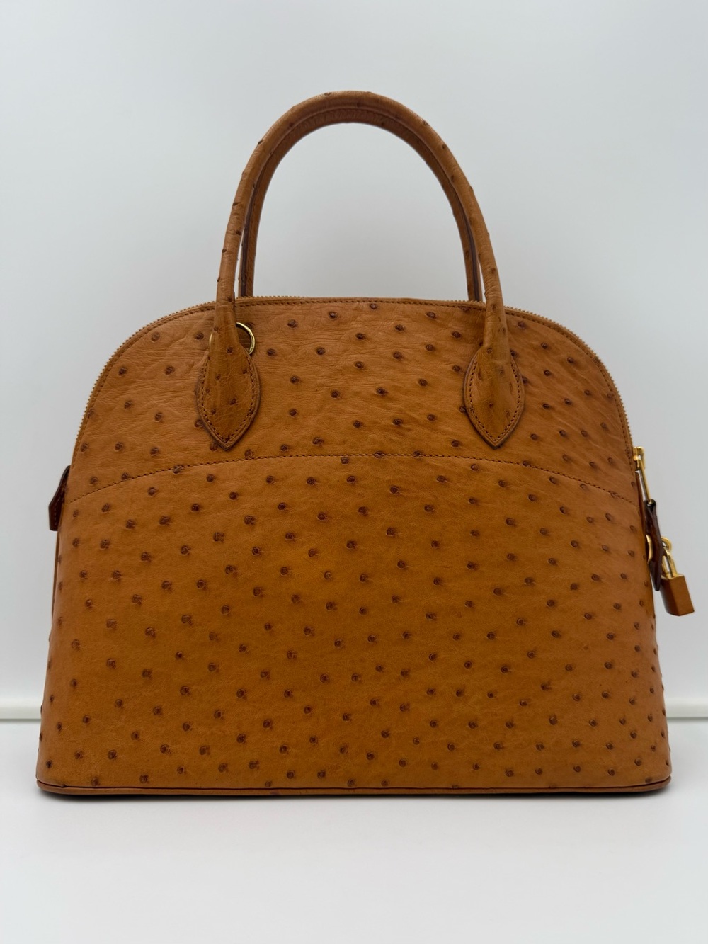 🇫🇷michel adolphe PARIS Unisex Brown Exotic OSTRICH BUGATTI 31 Bag Made in FRANCE - Picture 5 of 16